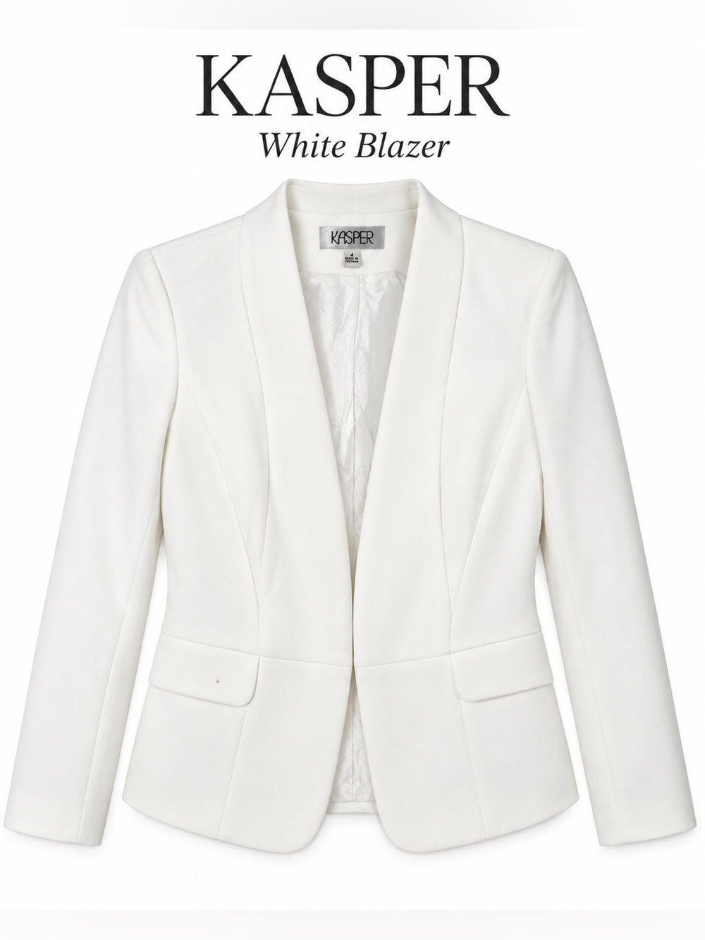 Kasper White Open Front Blazer Jacket Career Workwear
